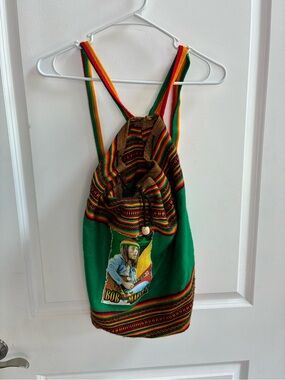 Green Multicolor Drawstring Backpack with Bob Marley Graphic